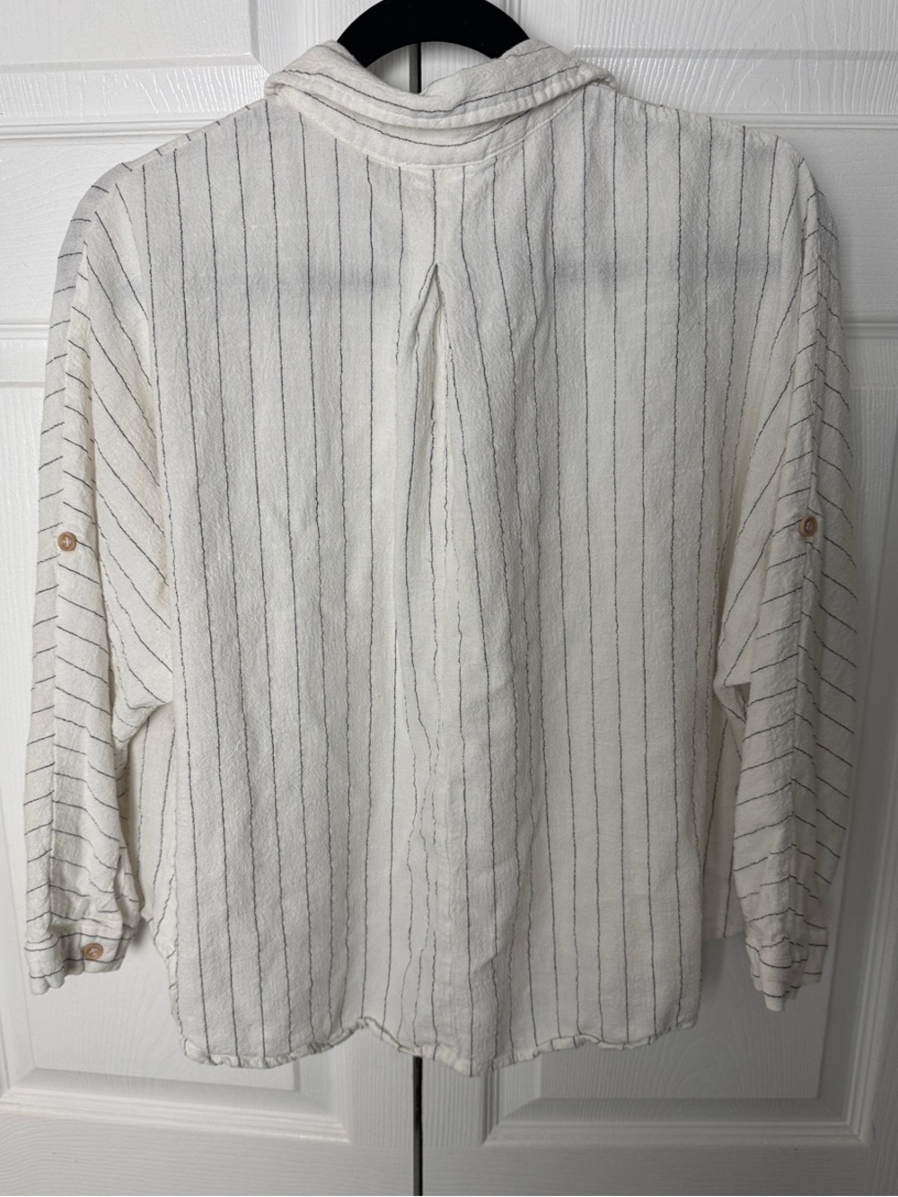 Lightweight White Button-Down Shirt with Thin Black Stripes - Picture 6 of 6